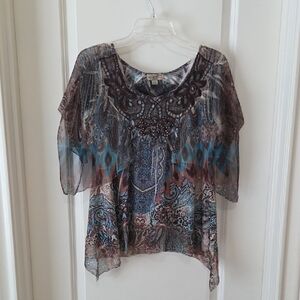 One World Embellished Flutter Sleeve Top, XS